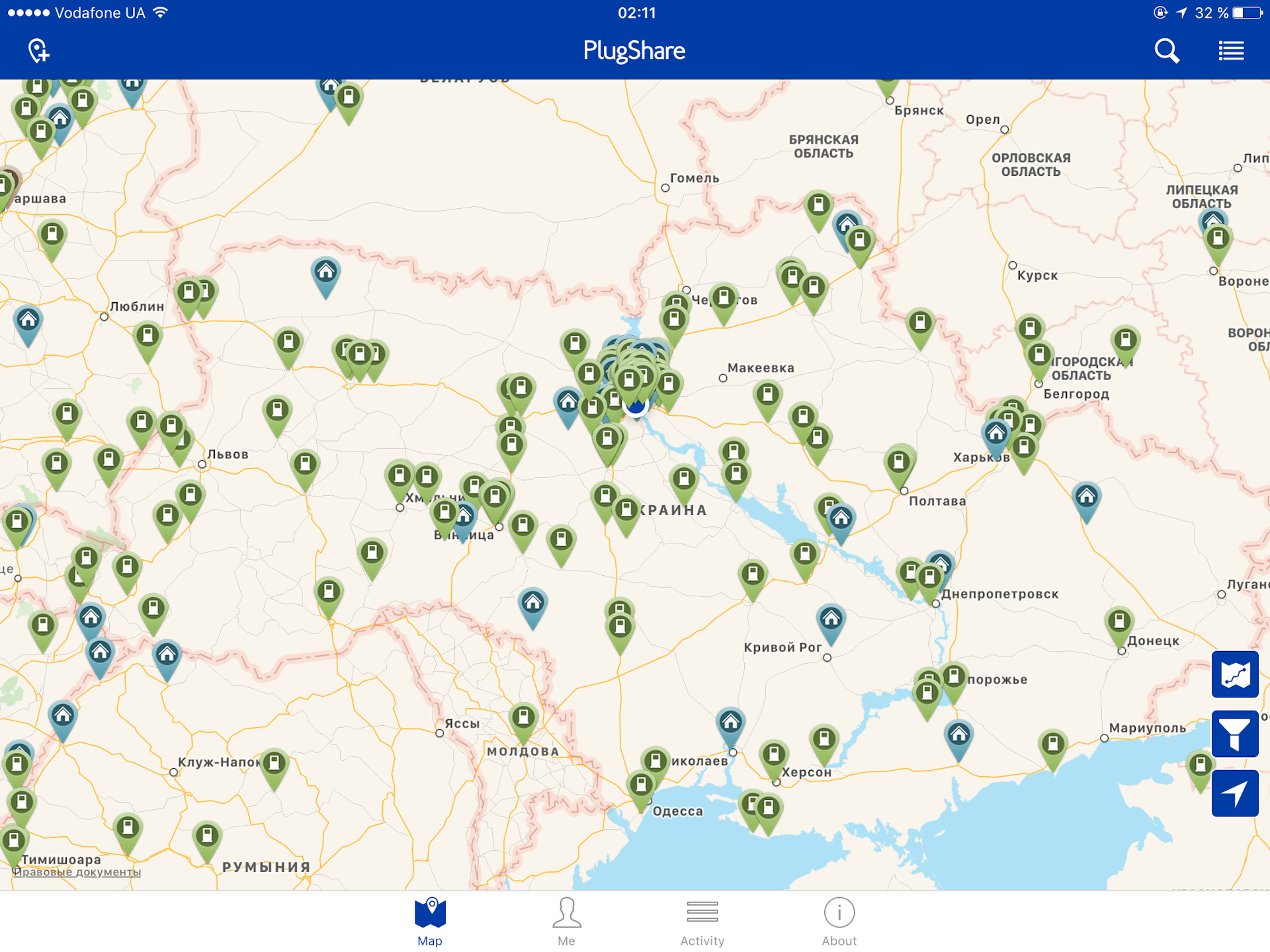 Электрозаправки в россии карта