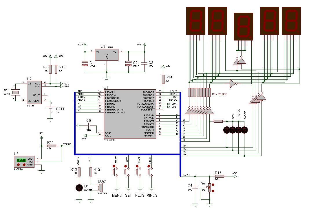 Схема часов на микроконтроллере atmega8