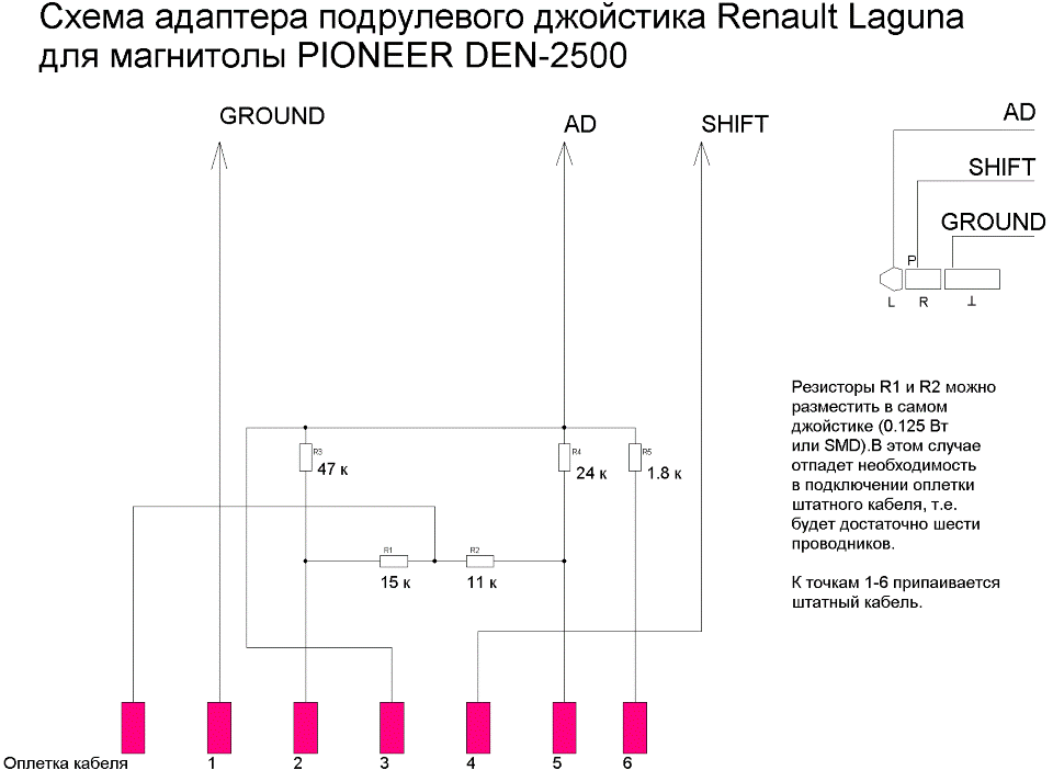 Подключение подрулевых переключателей к магнитоле Подрулевой переключатель магнитолы. - Renault Laguna II, 1,8 л, 2002 года автозв