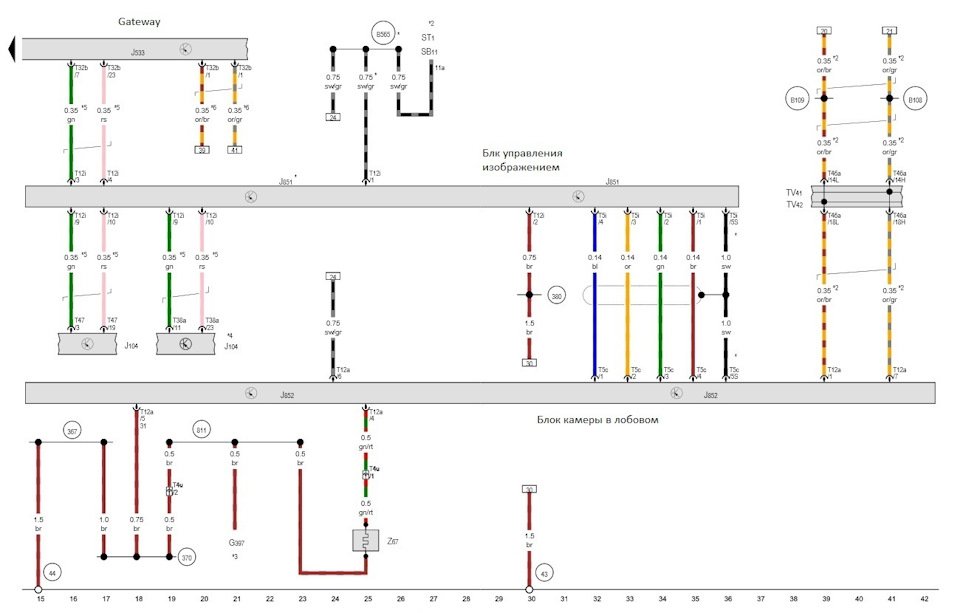 Схема подключения камеры к блоку обработки изображения — Audi A6 (C7)