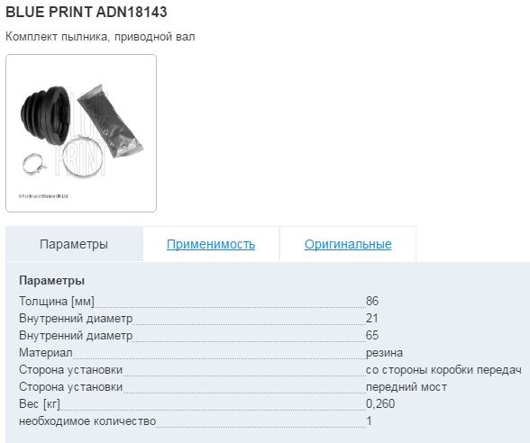 Параметры оригинального. Adn18143. Adn143161 характеристики.