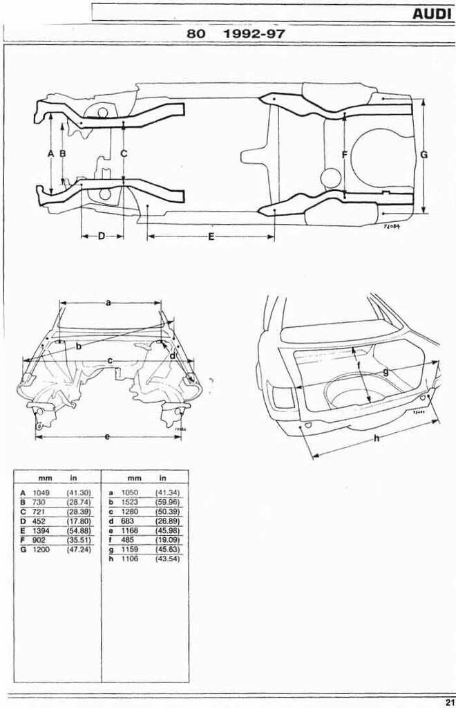 Контрольные-кузовные размеры AUDI 80 ( прицеп №3) — Audi 80 (B4), 2,8 л ...