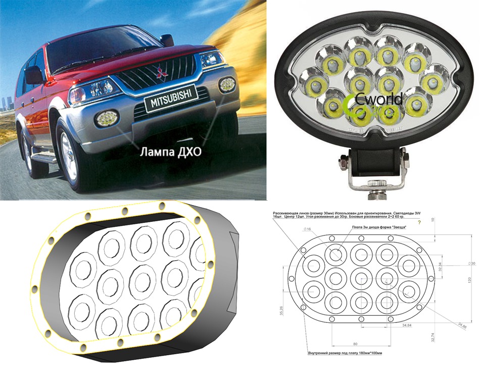 Самодельная светодиодная фара 48Втх2шт Дальний+ДХО в штатный бампер ...