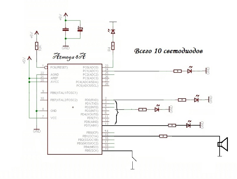 Atmega8 схема подключения