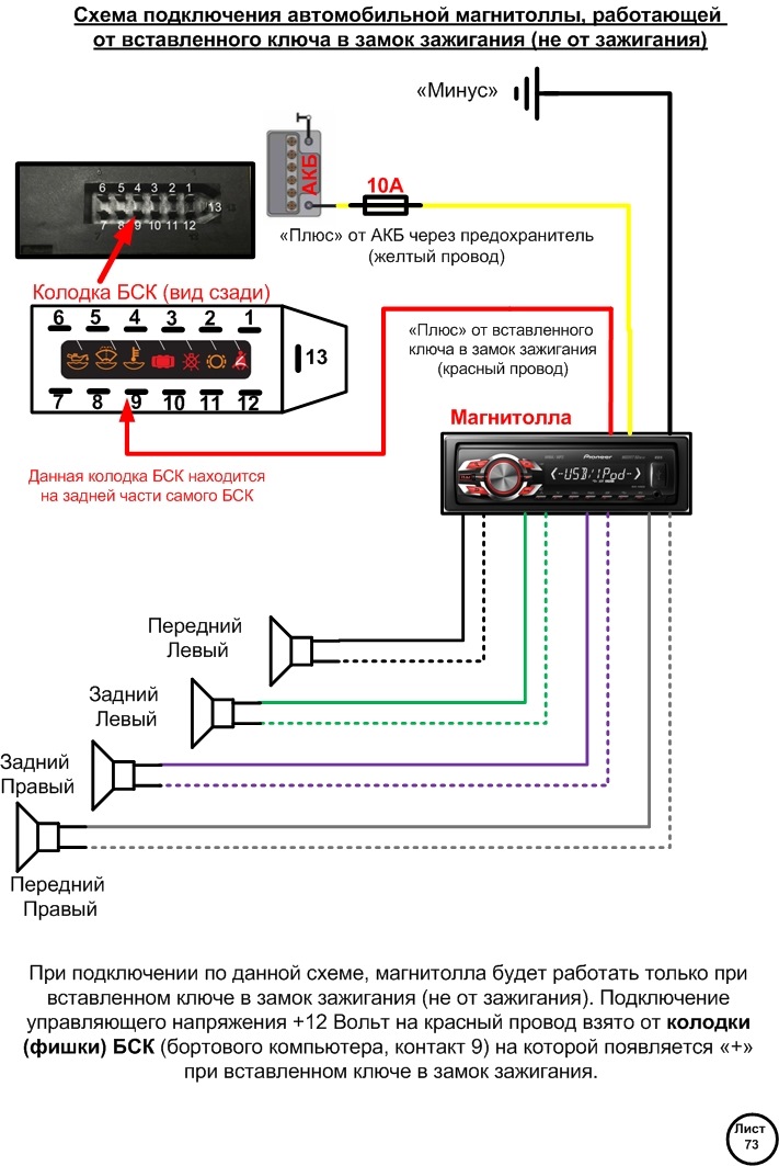 Схема подключения автомобильного магнитофона