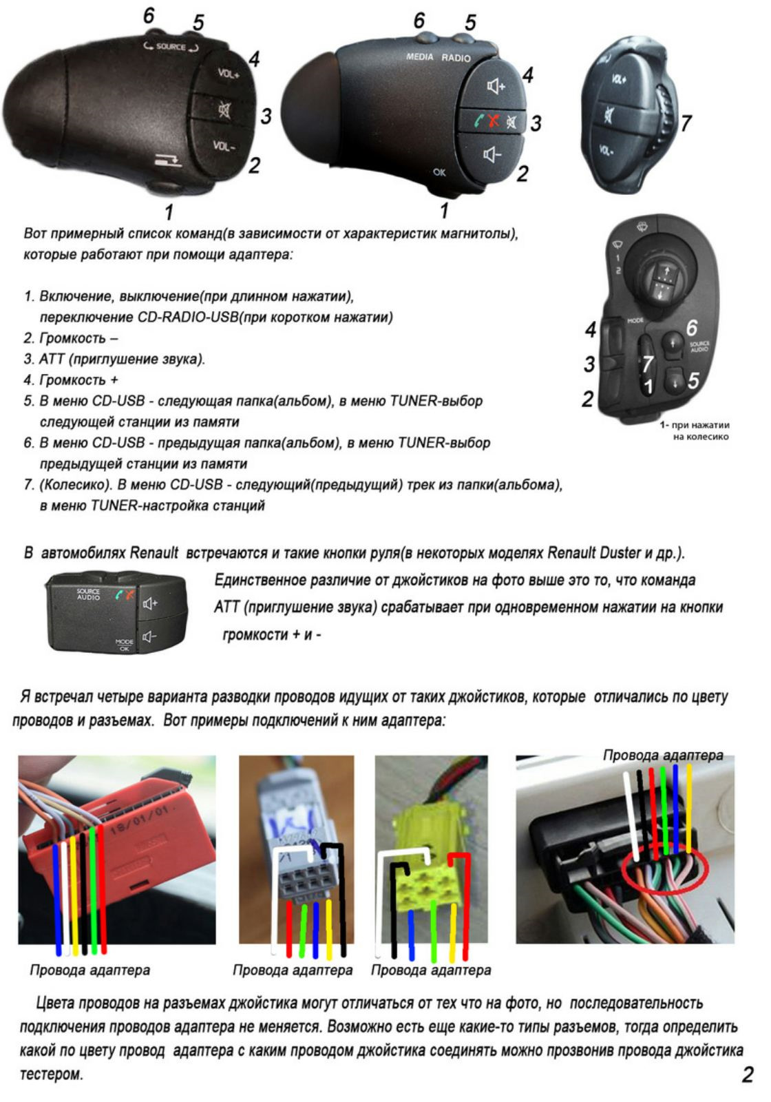 Адаптер кнопок руля для управления нештатной магнитолой рено дастер