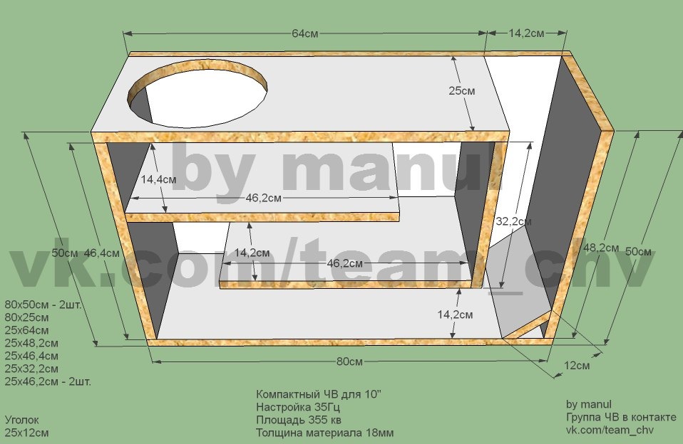 Схема сбора короба для сабвуфера