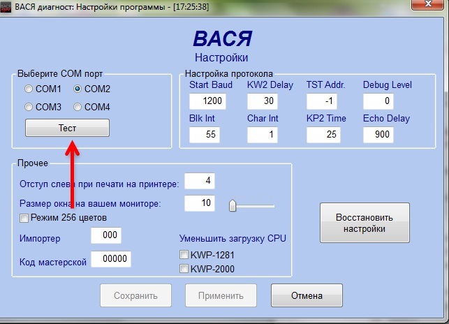 Вася диагност настройка