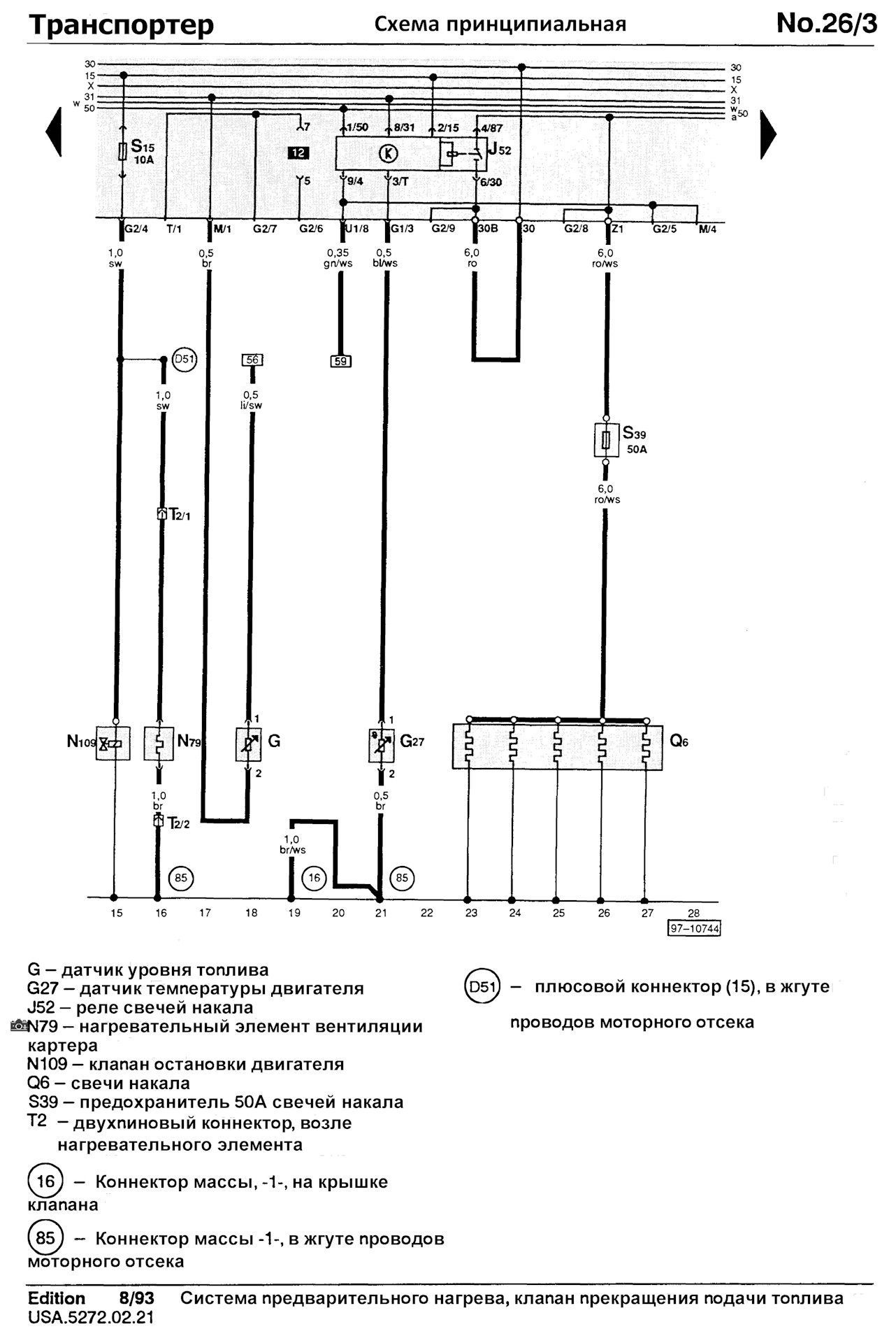 Схема свечей накала т4