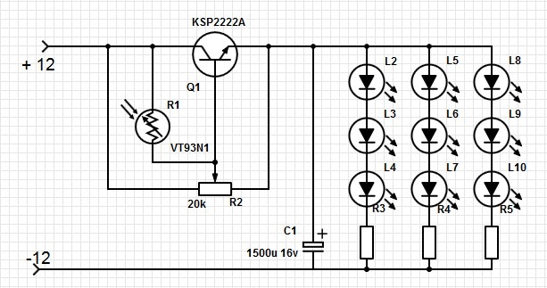 Схема ночника на фоторезисторе