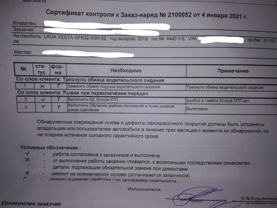 Заказ наряда! — Lada Vesta SW Cross (1G)