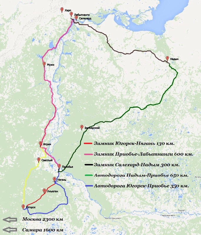 Трасса сургут салехард карта