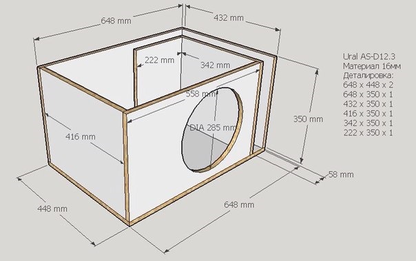 Короб для сабвуфера 55 литров