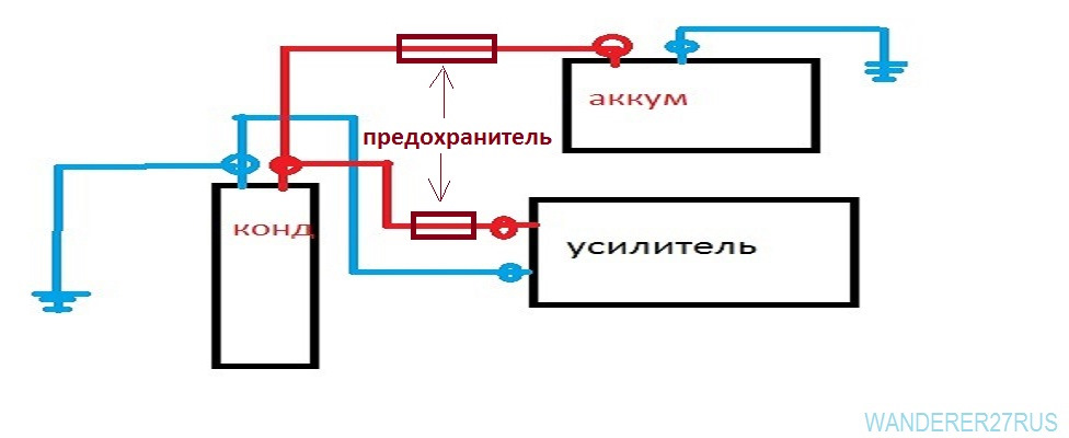 Схема подключения конденсатора к усилителю