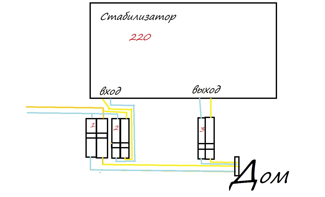 Схема подключения байпаса к стабилизатору