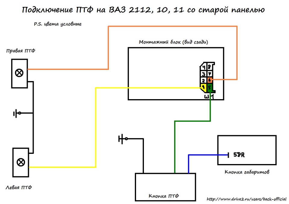 Ваз 21 14 схема подключения противотуманных фар