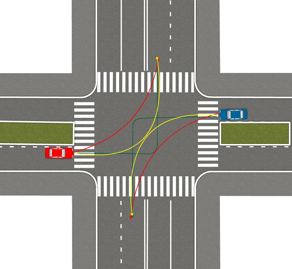 Перекресток 4 полосы. ПДД поворот налево на перекрестке. Перекресток с 2 полосами поворота налево. ПДД регулируемый перекресток поворот налево. ПДД поворот налево на перекрестке с трамвайными путями.