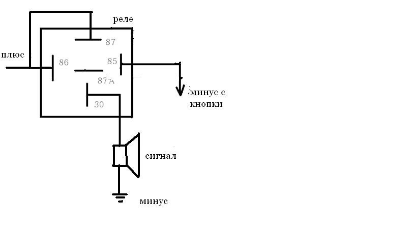 Схема подключения автомобильного сигнала через реле