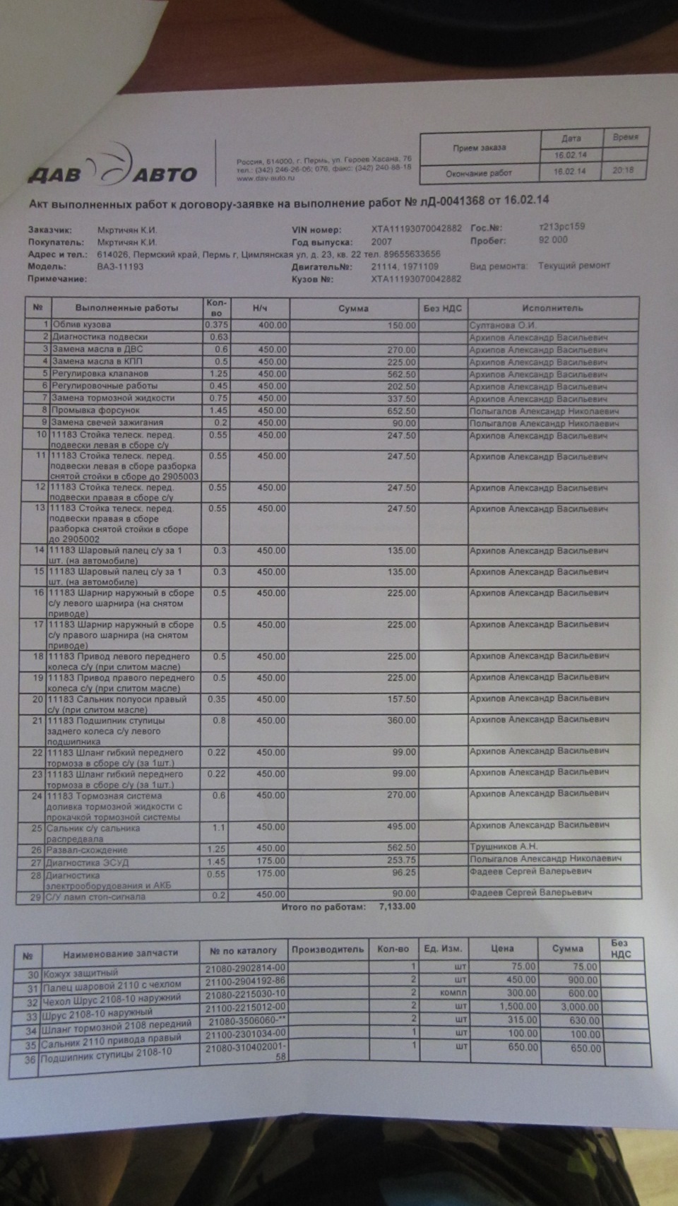 92000 — ремонт передней подвески, регулировка клапанов и многое другое ...