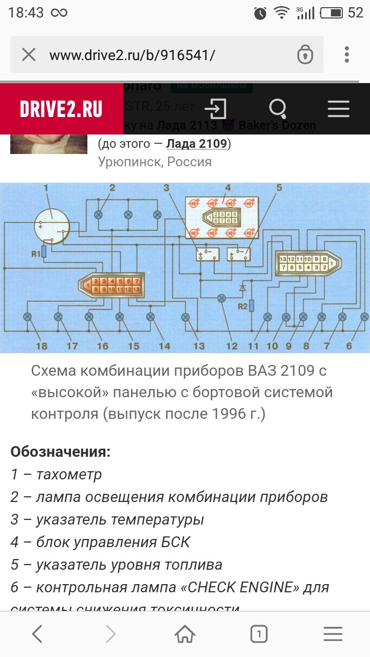 Схема панели приборов 21099