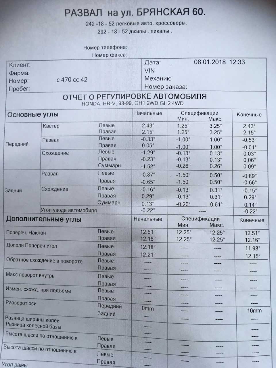 Сход развал — Honda HR-V (1G), 1,6 л, 2001 года | визит на сервис | DRIVE2