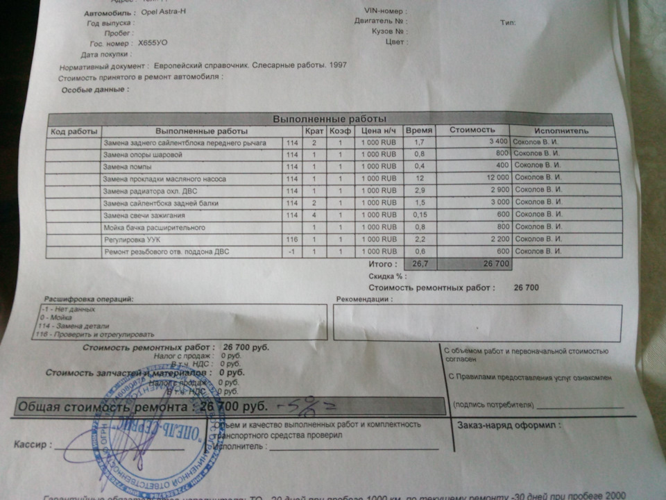 опель подвеска + прокладка масляного насоса — Opel Astra H, 1,8 л, 2012 ...