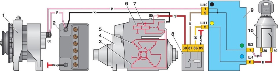 схема стартера ваз-2107