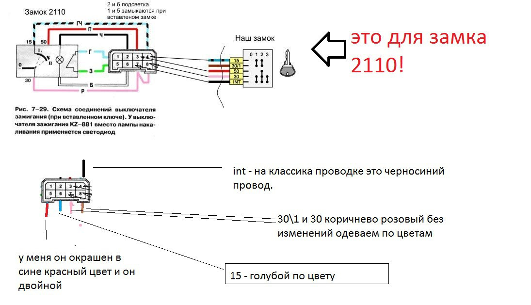 Замок зажигания 2108 схема