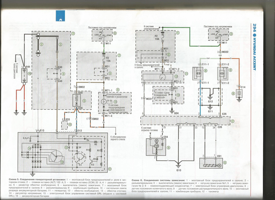 Схема электропроводки акцент тагаз по цветам