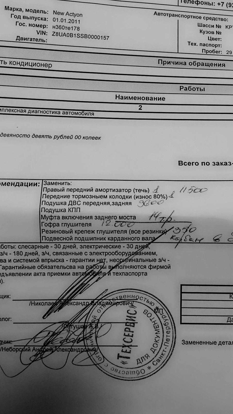 ТО или сказ о том как по Акции диагностику подвески сделал. — SsangYong ...