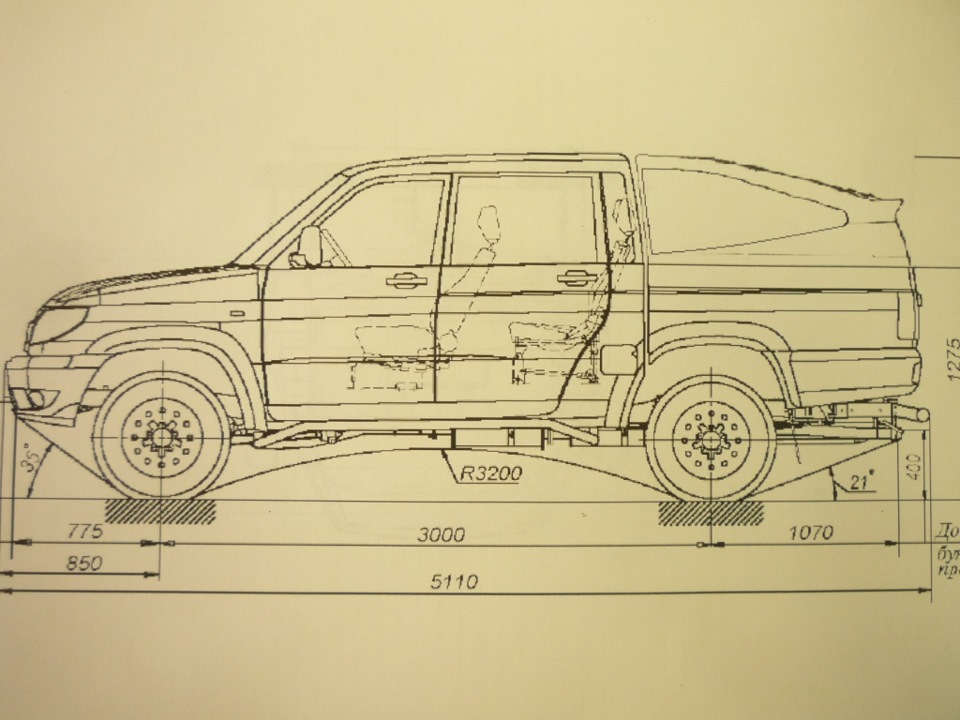 Уаз пикап размеры грузового отсека схема