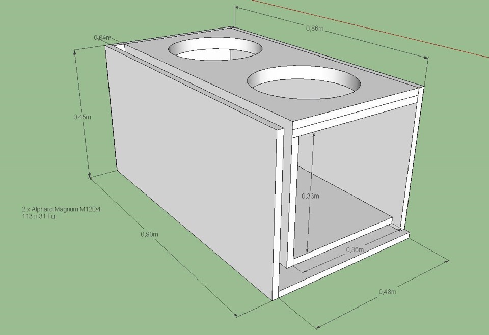 Короб под 15 сабвуфер на щели чертеж