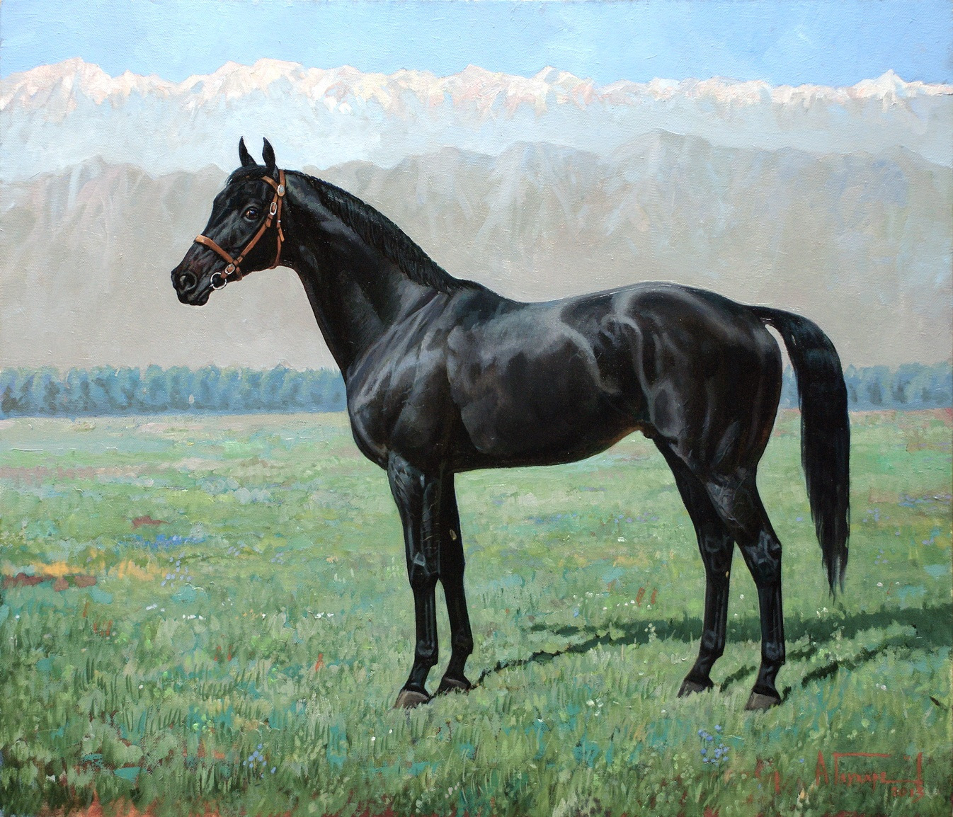Рассмотрите фотографию черной лошади породы кабардинская. Сверчков Орловский рысак.
