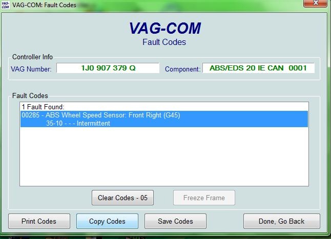 Включи ваг. VAG Fault code 00132.