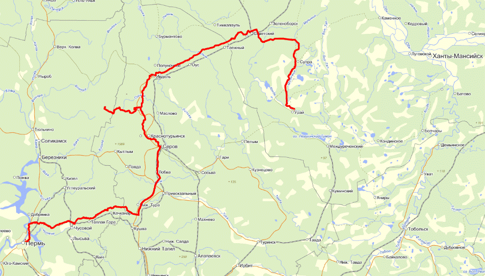 Ханты мансийск пермь расстояние на машине карта