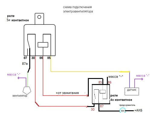 Схема подключения 4 контактного реле к вентилятору