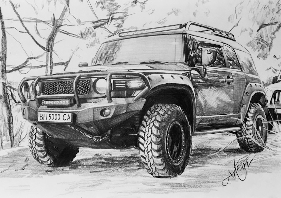 Рисунки 200. Тойота FJ Cruiser. Тойота ленд Крузер 200 карандашом. Внедорожник карандашом. Внедорожник рисунок карандашом.