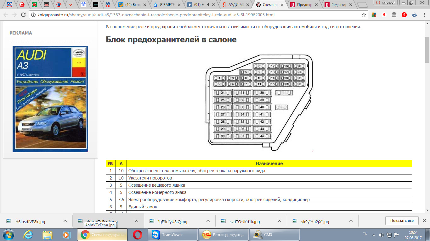 Схема предохранителей ауди а1