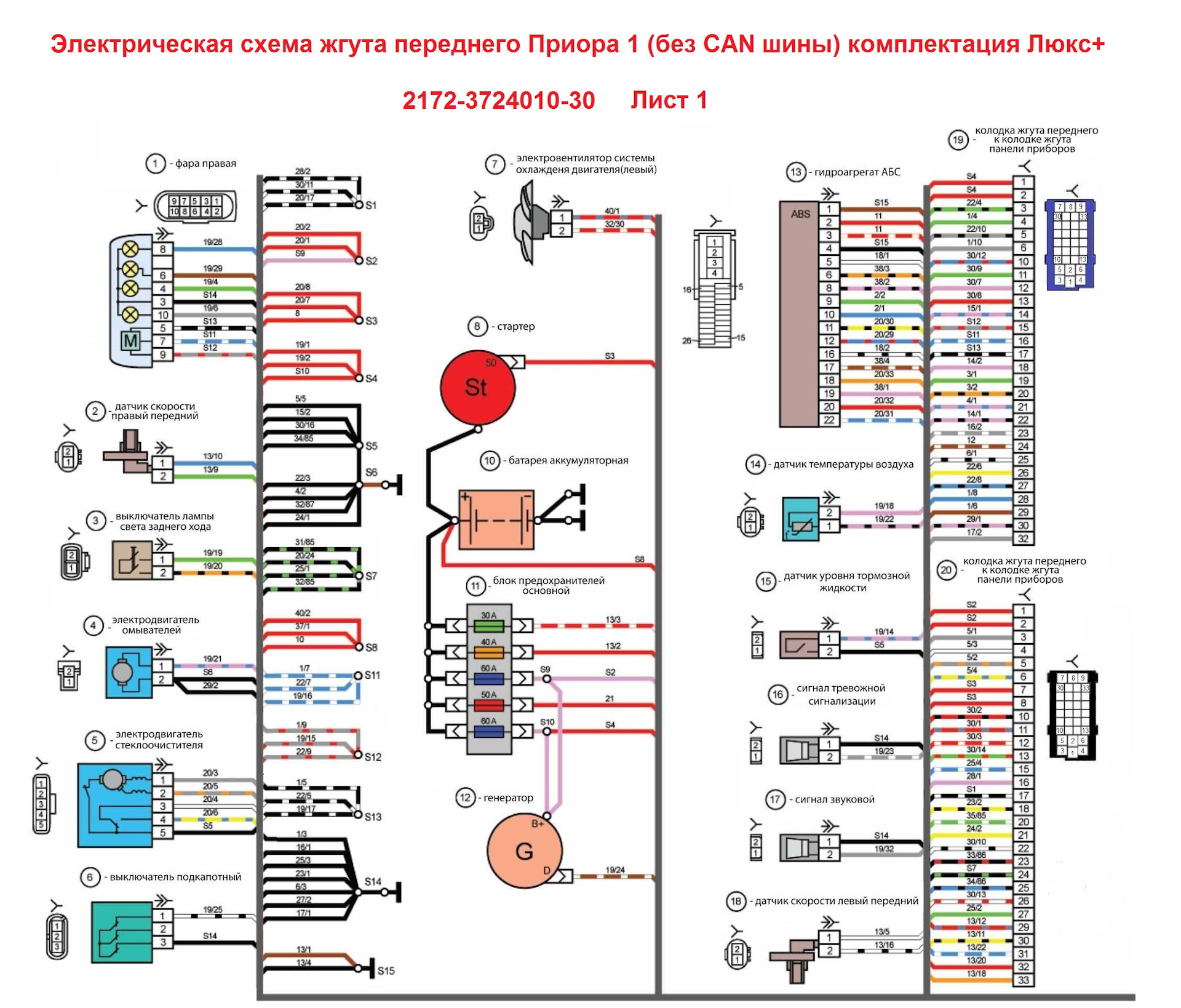 Электро Схемы Приора 1 Люкс + (Без CAN Шины. Жгут Подкапотный.