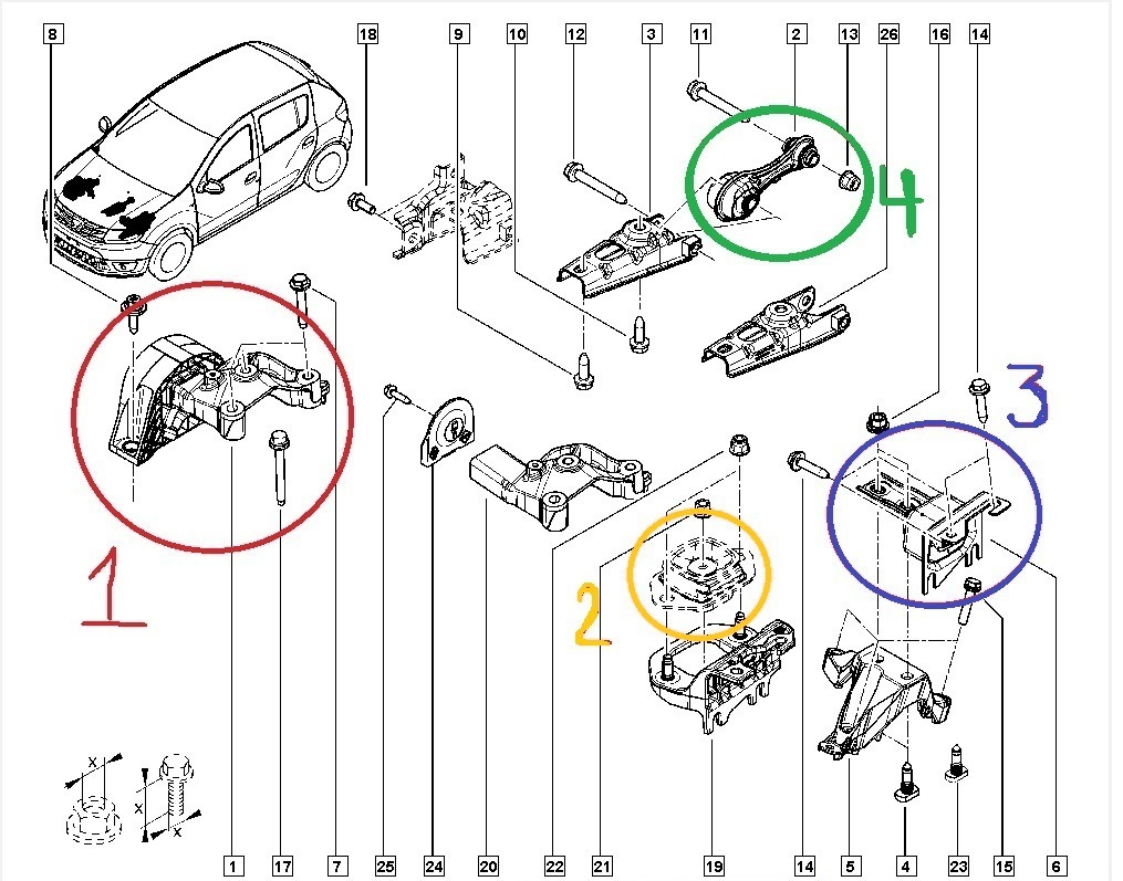 Ларгус подушки двигателя схема
