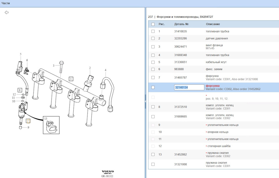 Форсунки Gen.2 — Volvo V50. Запчасти на фото: 31410835, 32203286, 31669348, 31336651, 983888, 31465787, 32140134, 31321008, 31452862, 31372510, 31669665