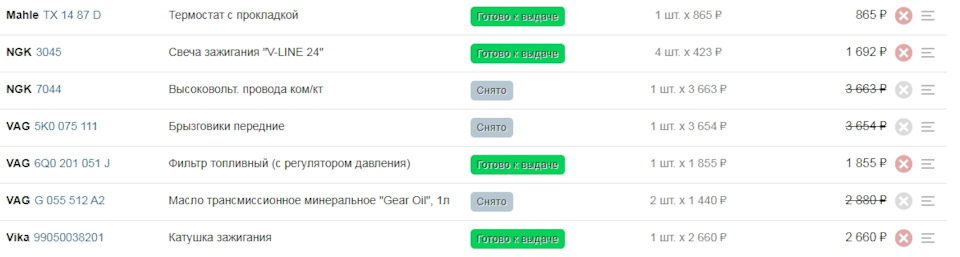 Убраны запчасти из заказа — Volkswagen Golf Mk6, 1,6 л, 2012 года ...
