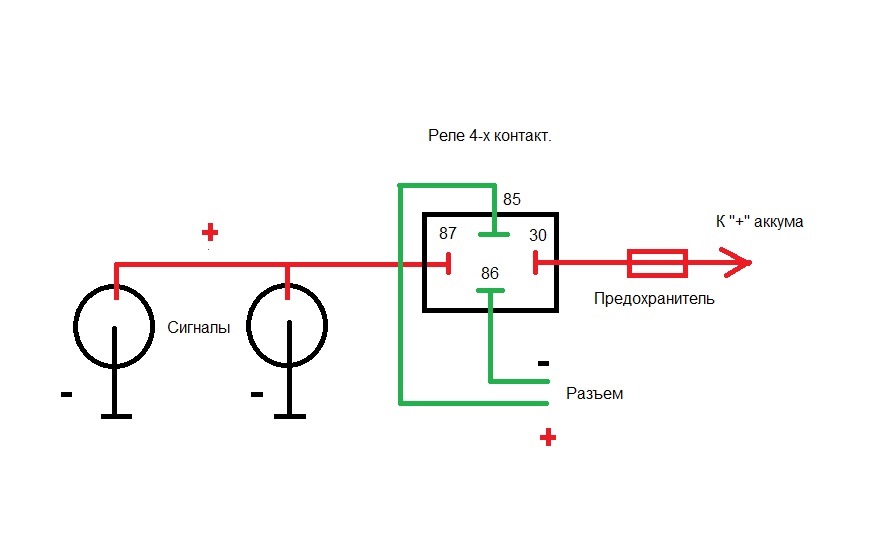 Схема подключения сигналов от волги через реле