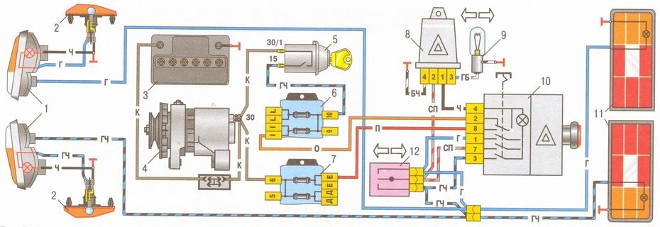 Схема включения поворотов и аварийной сигнализации ваз-2106