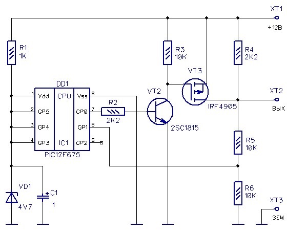 Relay turns on the microcontroller pic12f675