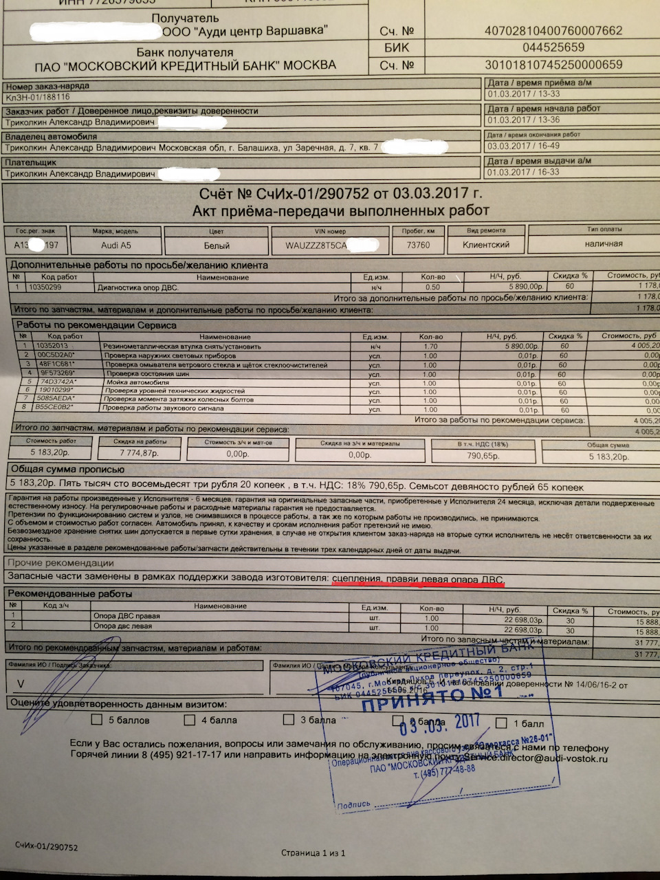 куланц ч.2 — Audi A5 Sportback (1G), 2 л., 2012 года | визит на сервис ...