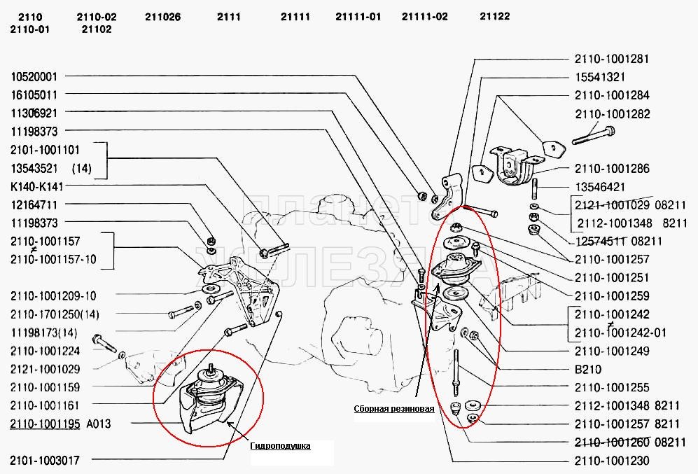 Подушки двигателя ваз 2110 схема