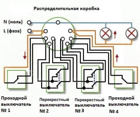 Распайка проходного выключателя с 2х мест