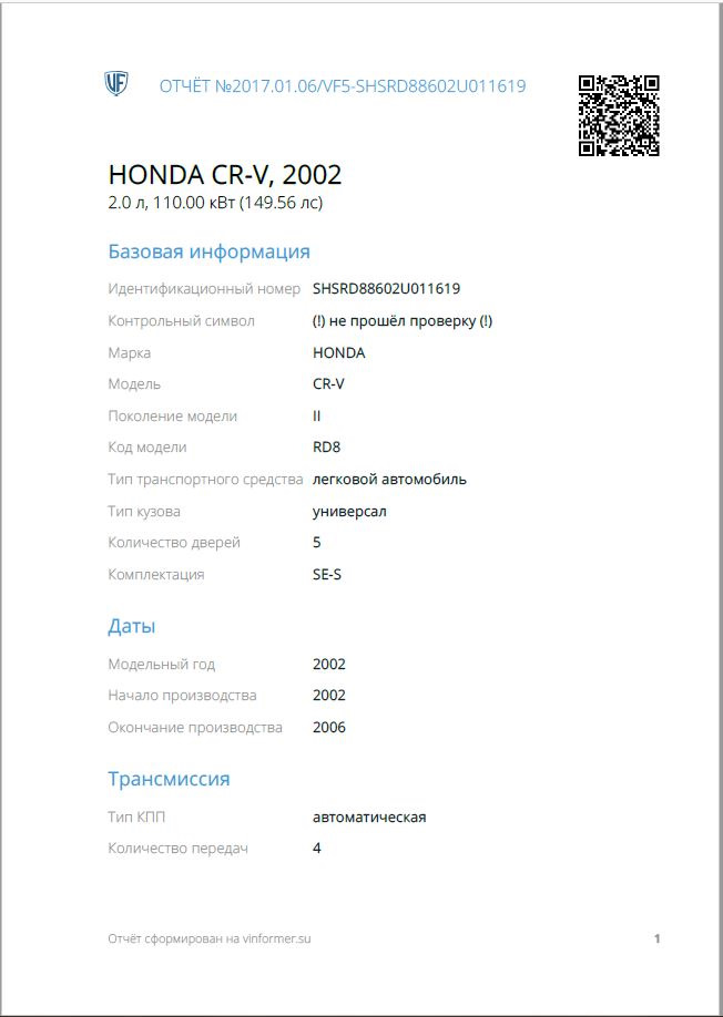 расшифровка vin кода японского автомобиля honda