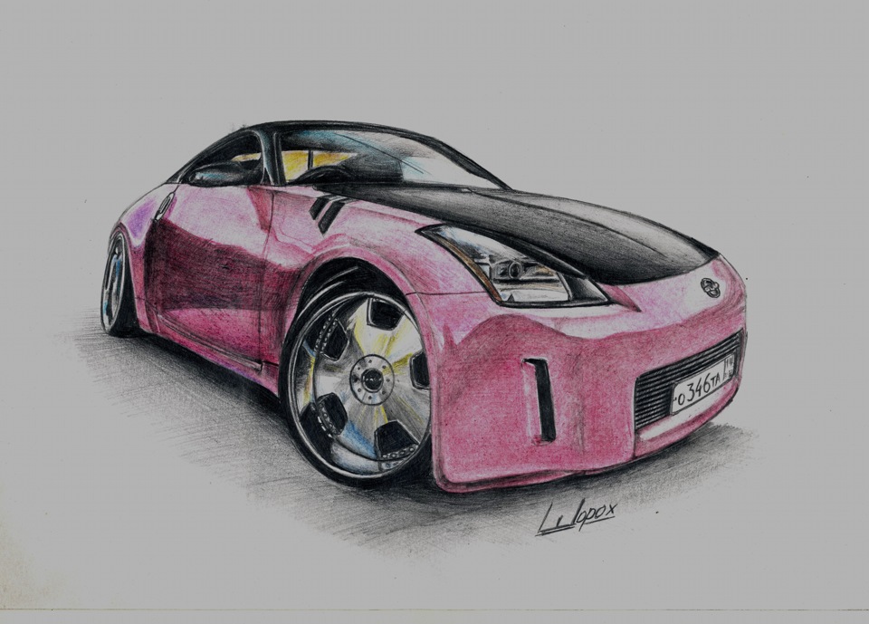 К новому году решил рисовать по красочному))вот рисунок Nissan 350Z Pink) Д...